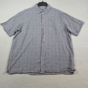 Orvis Shirt Mens XL Blue White Short Sleeve Button‎ Up Classic Fit Hemp Blend